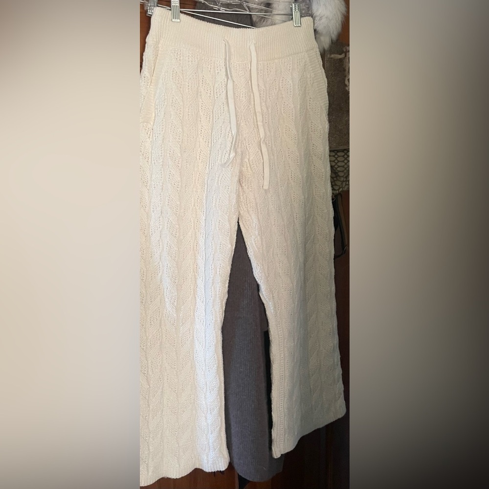 Gorgeous Eberjey Cozy Cable Knit Lounge Pants - Cream w/Pockets and Drawstring - Picture 12 of 16
